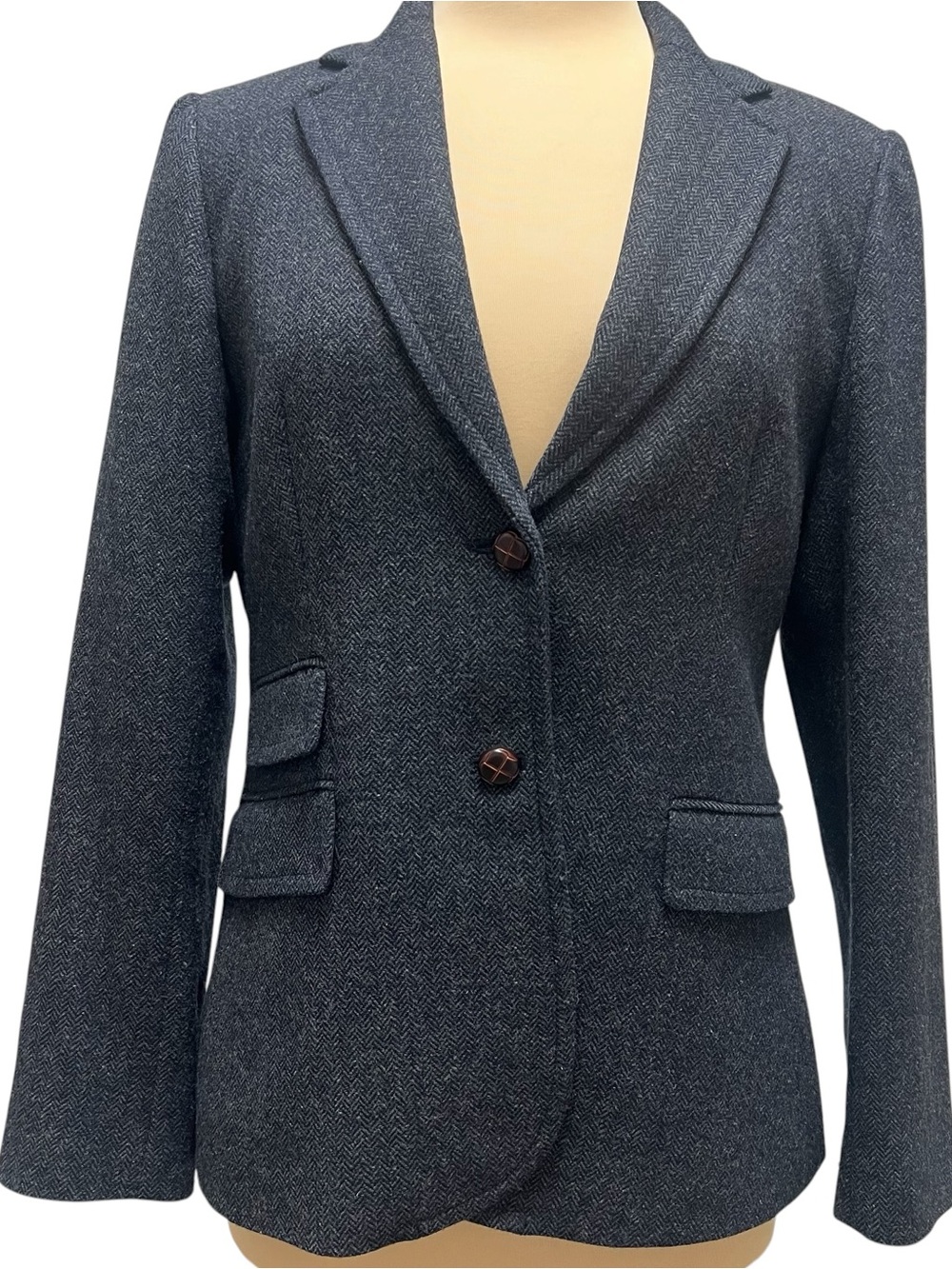 J.Crew Navy Herringbone Wool Blend Blazer Size 12 Preppy - Picture 2 of 16
